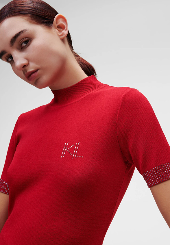SWETER Z KRÓTKIM RĘKAWEM CZERWONY