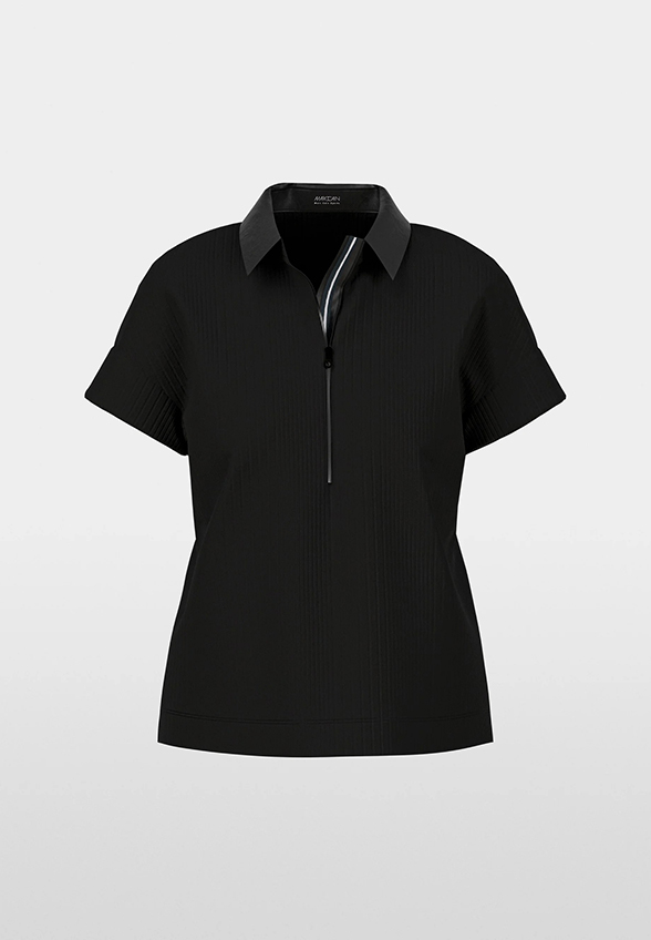 T-SHIRT POLO Z ELASTYCZNEJ WISKOZY CZARNY