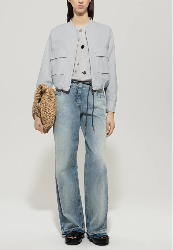 BLUZA JEANSOWA ZE ŚCIĄGACZEM ZGASZONY BŁĘKIT