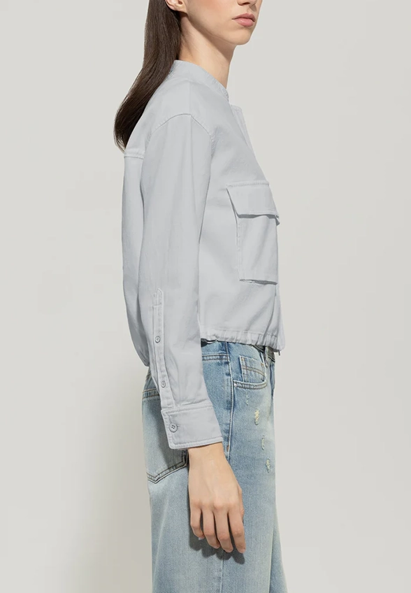 BLUZA JEANSOWA ZE ŚCIĄGACZEM ZGASZONY BŁĘKIT