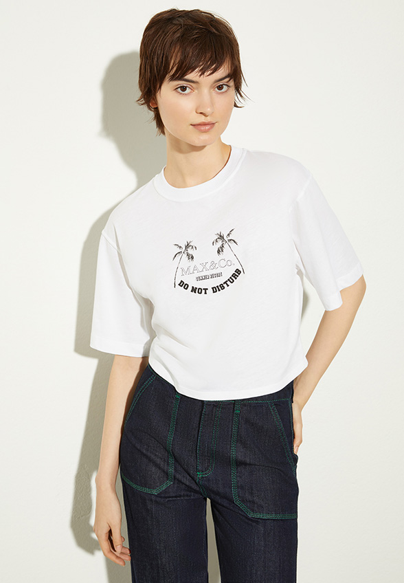 T-SHIRT Z CZYSTEJ BAWEŁNY BABELE CROPPED BIAŁY