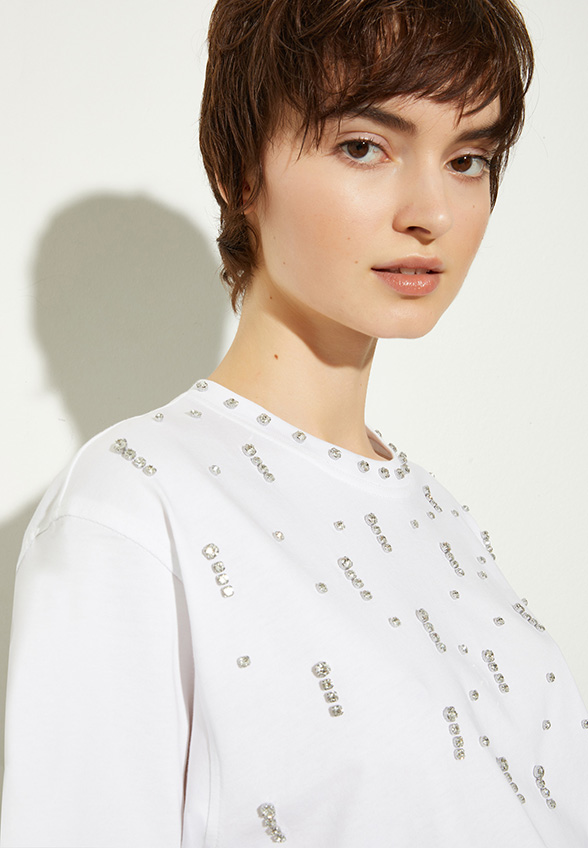 T-SHIRT RAGAZZA Z DŻETAMI BIAŁY