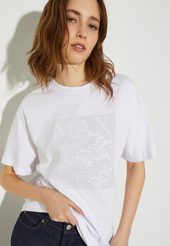 T-SHIRT CESTA Z OZDOBNYM LOGO BIAŁY