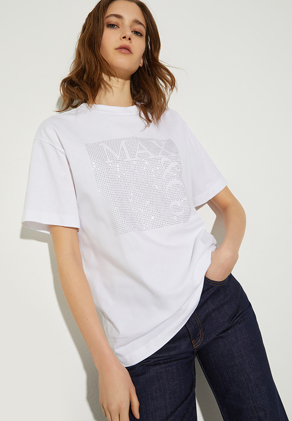 T-SHIRT CESTA Z OZDOBNYM LOGO BIAŁY
