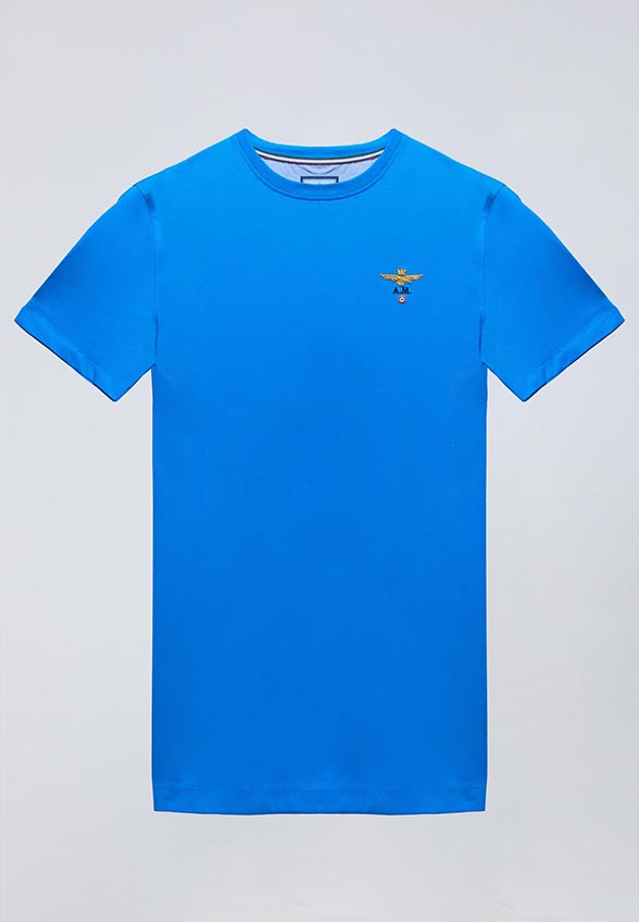 T-SHIRT Z MARKOWYM EMBLEMATEM NIEBIESKI
