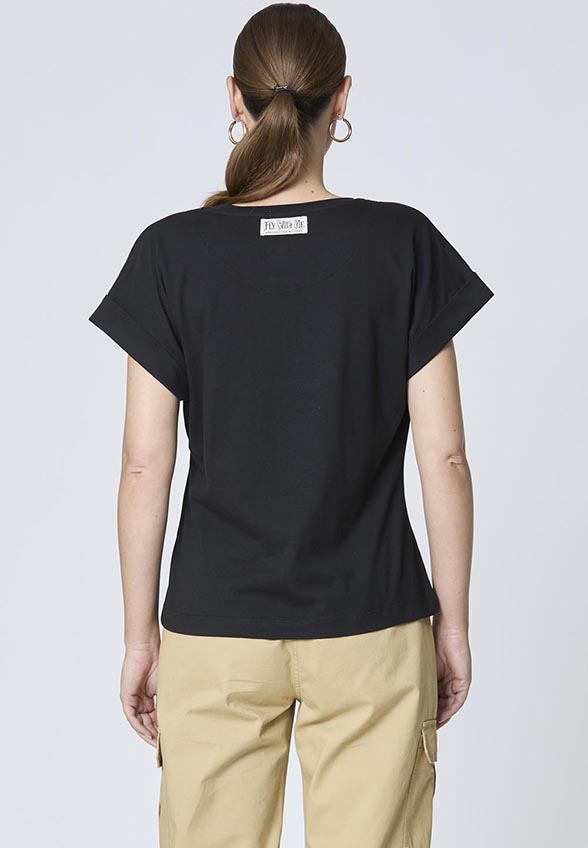 T-SHIRT Z KIMONOWYMI RĘKAWAMI CZARNY