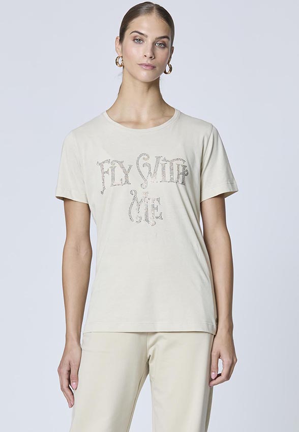 T-SHIRT Z DŻETAMI JASNY BEŻ