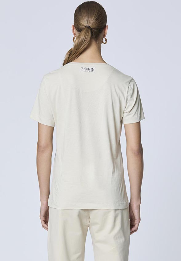 T-SHIRT Z DŻETAMI JASNY BEŻ