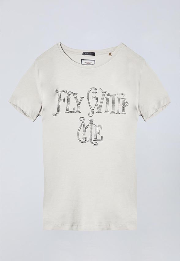 T-SHIRT Z DŻETAMI JASNY BEŻ