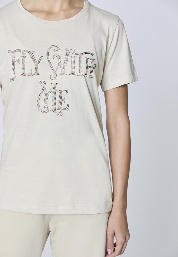 T-SHIRT Z DŻETAMI JASNY BEŻ