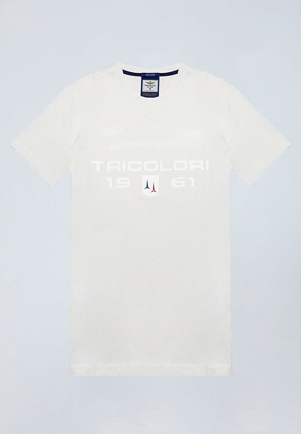 T-SHIRT BAWEŁNIANY Z NADRUKIEM FRECCE TRICOLORI BIAŁY