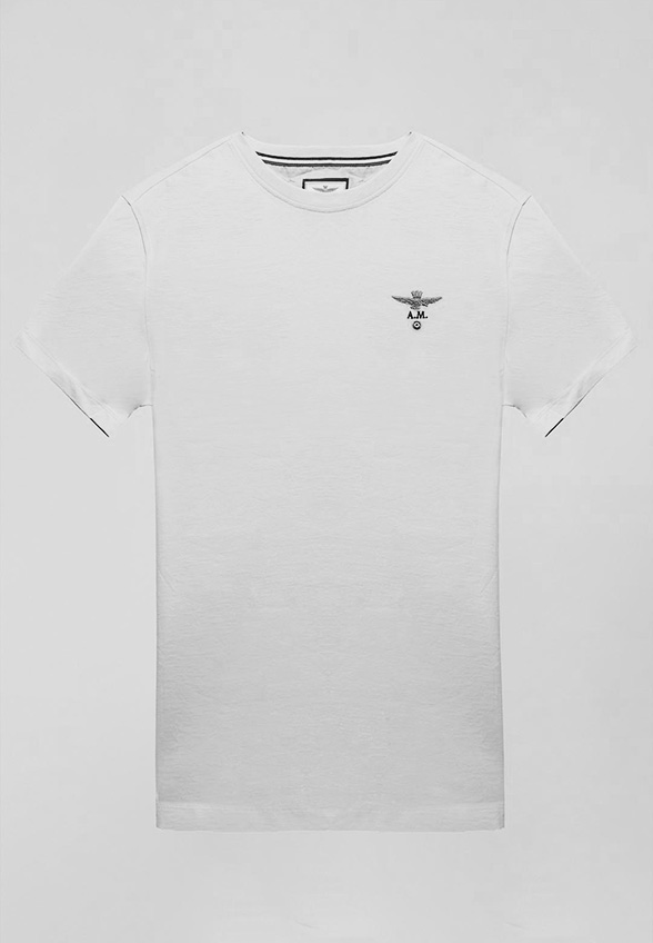 T-SHIRT Z MARKOWYM EMBLEMATEM BIAŁY
