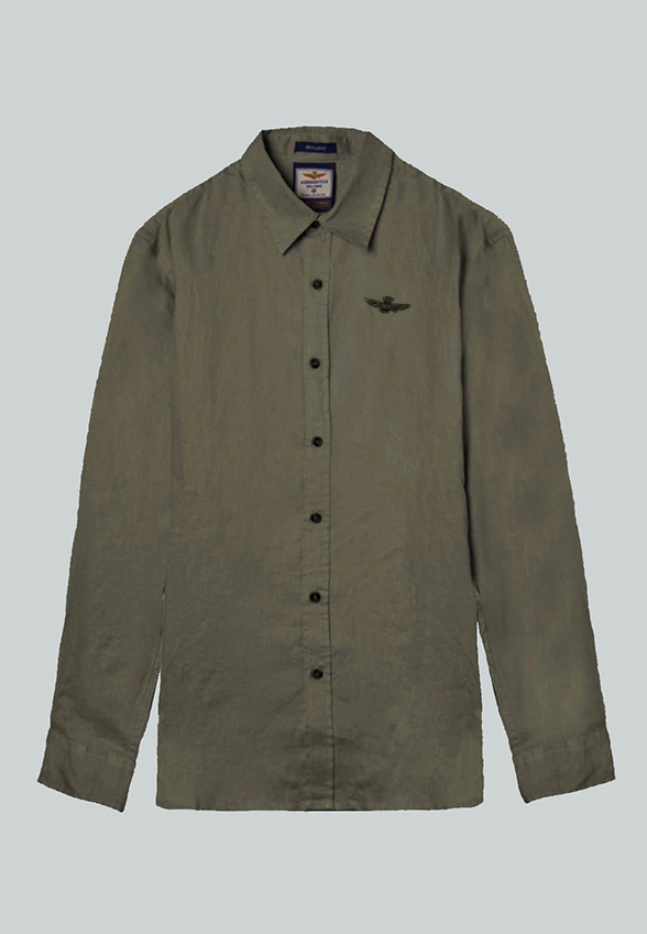 KOSZULA Z CZYSTEGO LNU Z LOGO KHAKI