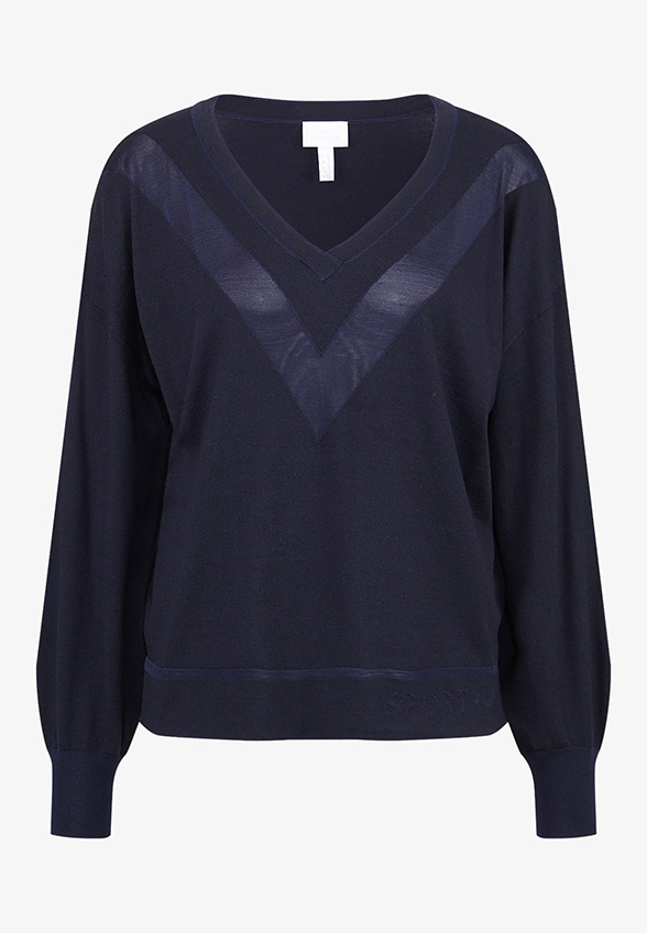 SWETER KASZMIROWY Z DEKOLTEM W V GRANATOWY