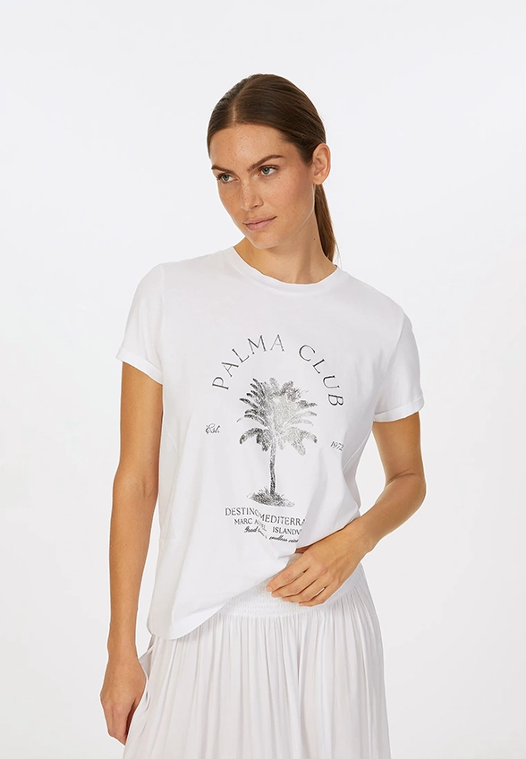 T-SHIRT Z NADRUKIEM PALMY BIAŁY