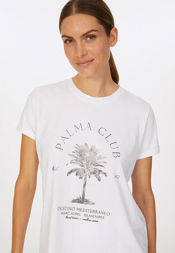 T-SHIRT Z NADRUKIEM PALMY BIAŁY