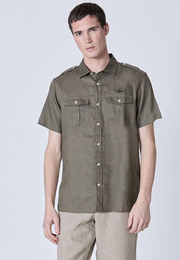 KOSZULA LNIANA W MILITARNYM STYLU KHAKI
