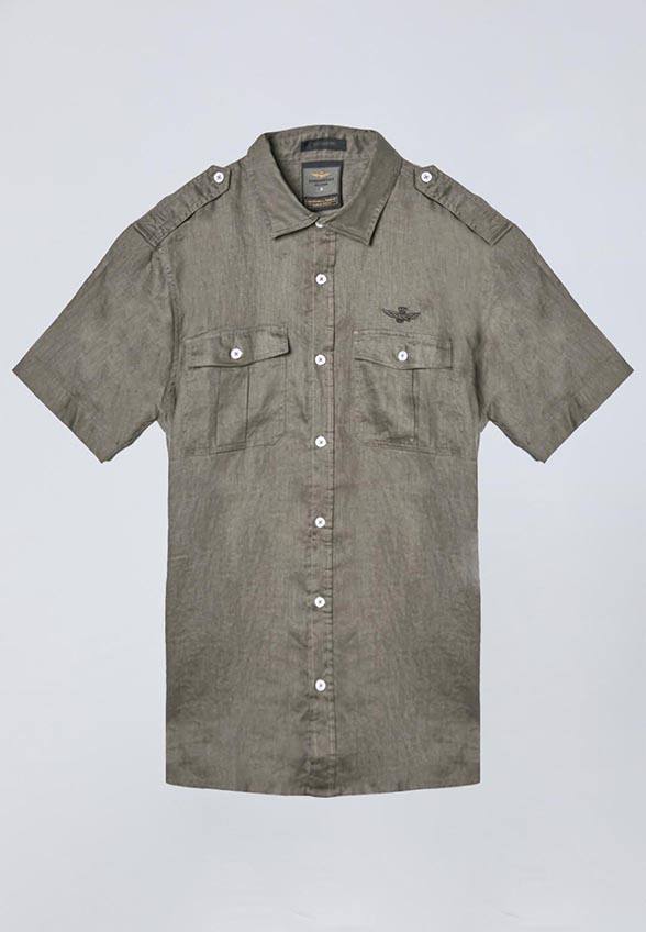 KOSZULA LNIANA W MILITARNYM STYLU KHAKI