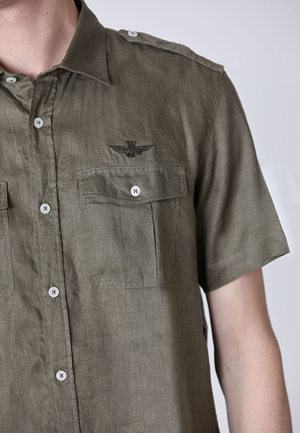 KOSZULA LNIANA W MILITARNYM STYLU KHAKI