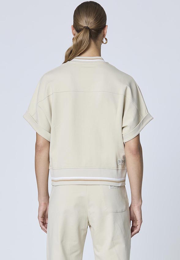 BLUZA Z KRÓTKIM RĘKAWEM JASNY BEŻ