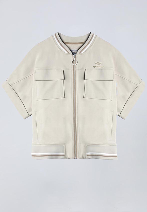 BLUZA Z KRÓTKIM RĘKAWEM JASNY BEŻ