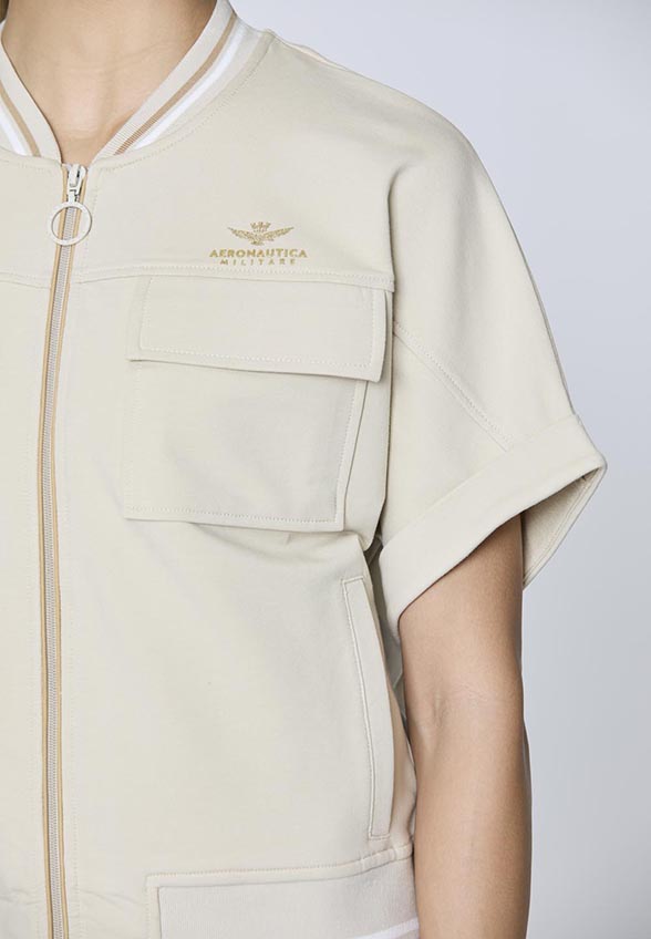 BLUZA Z KRÓTKIM RĘKAWEM JASNY BEŻ