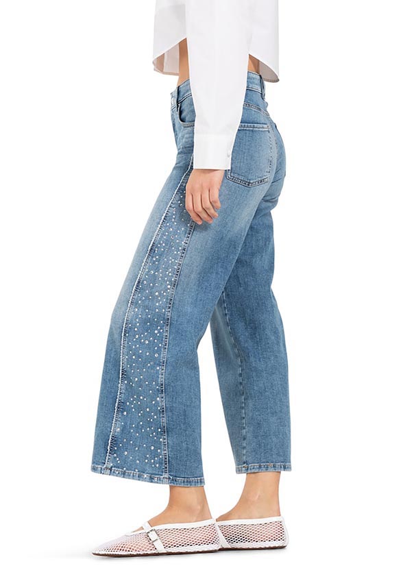 SPODNIE JEANSOWE PALAZZO PATCH CROPPED JASNO-NIEBIESKIE
