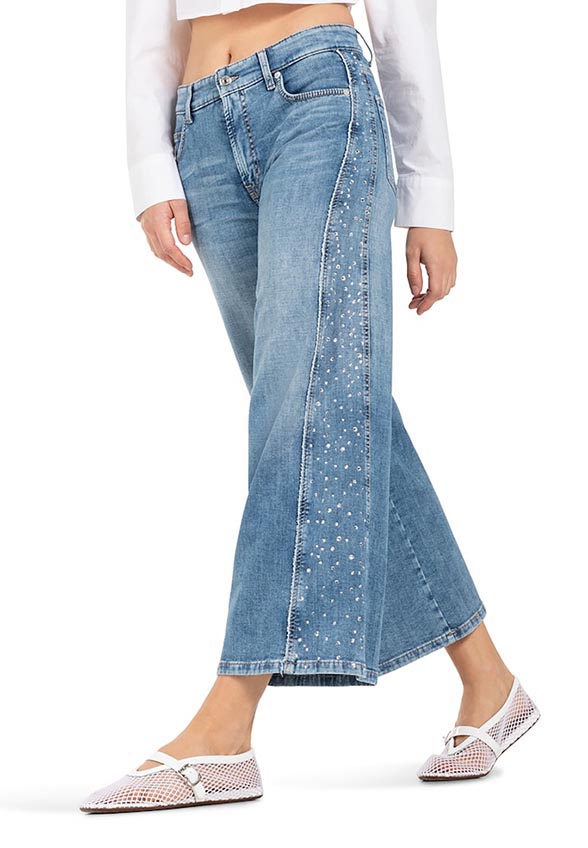 SPODNIE JEANSOWE PALAZZO PATCH CROPPED JASNO-NIEBIESKIE