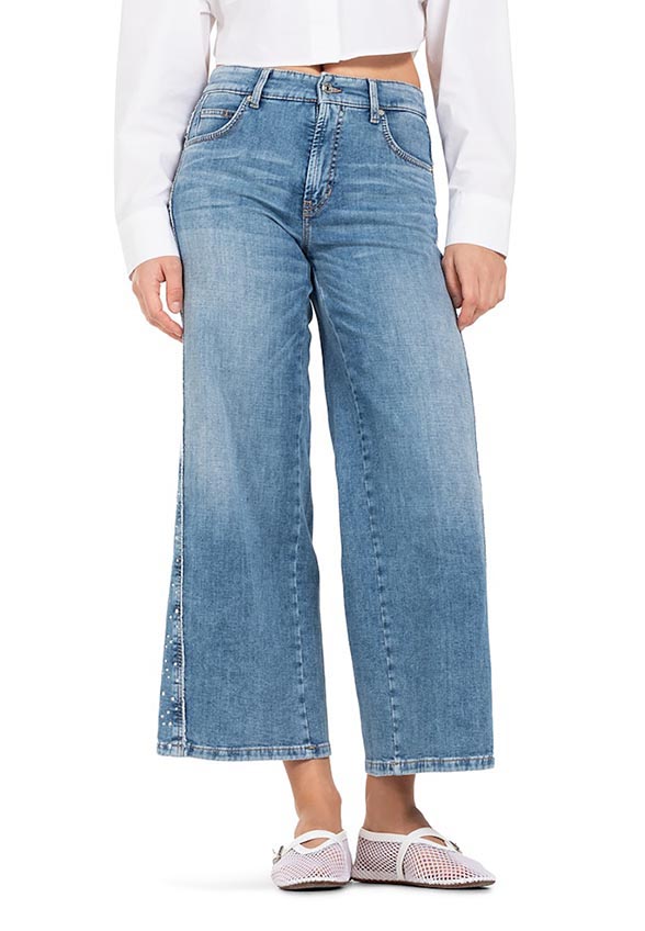 SPODNIE JEANSOWE PALAZZO PATCH CROPPED JASNO-NIEBIESKIE