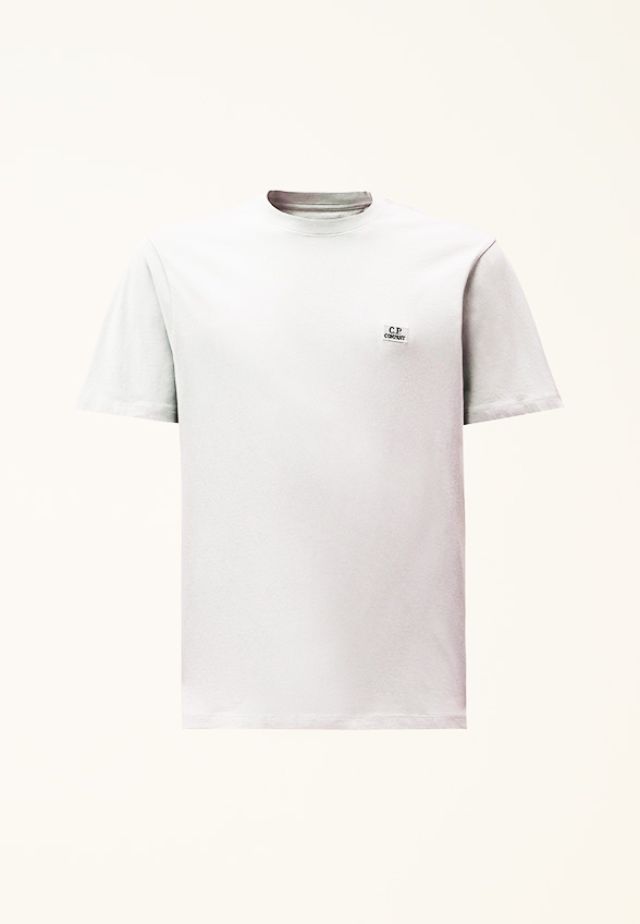 T-SHIRT Z NASZYWKĄ Z LOGO JASNO-SZARY