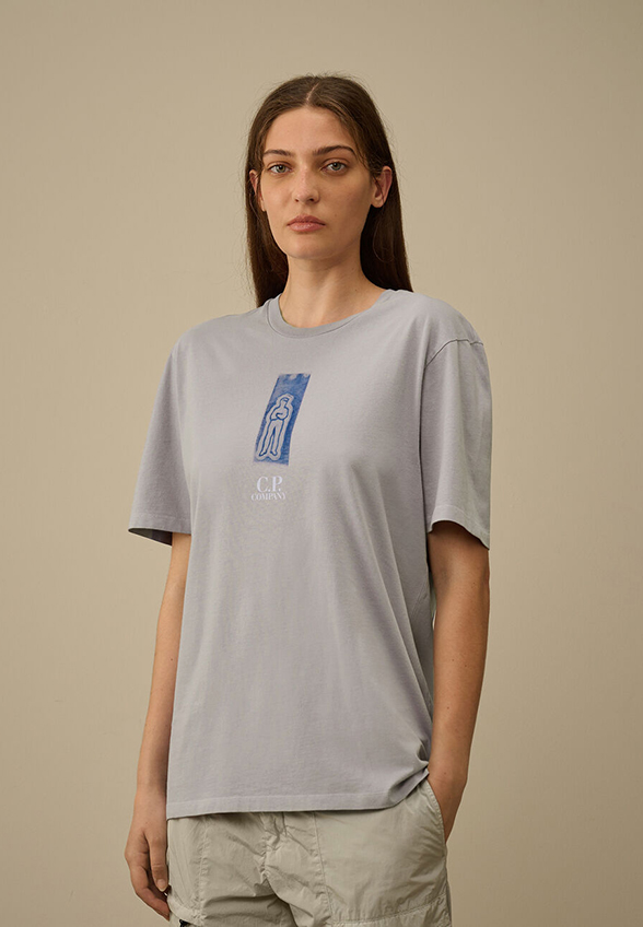 T-SHIRT Z NASZYWKĄ I LOGO SZARY