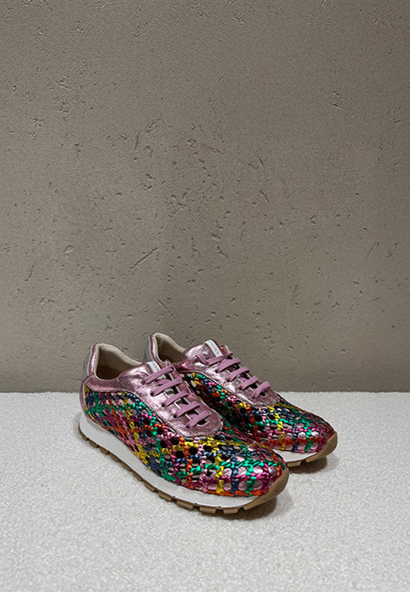 SNEAKERSY MANDY Z PLECIONEJ SKÓRY METALICZNY RÓŻ