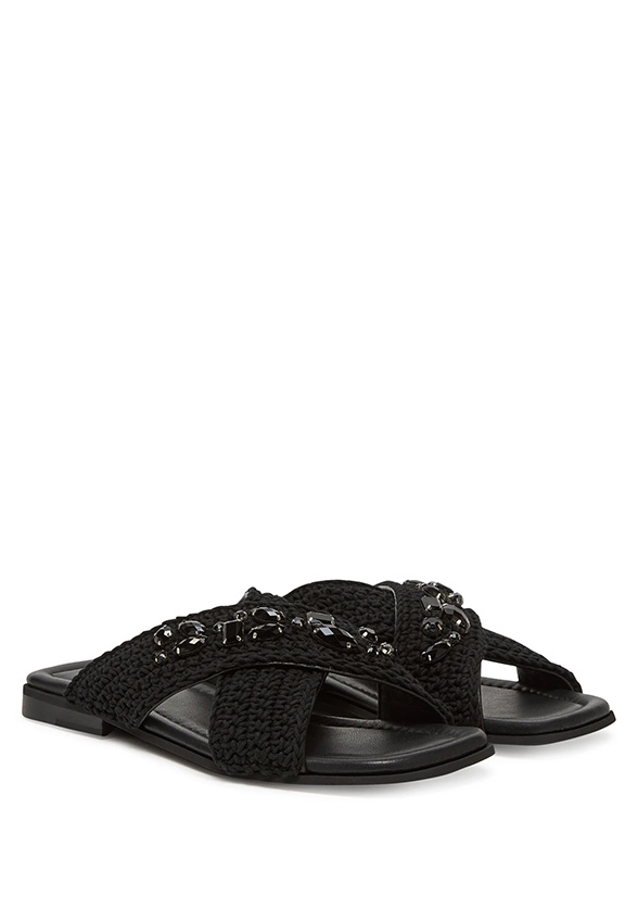 KLAPKI WOVEN STRAP STONES CZARNE