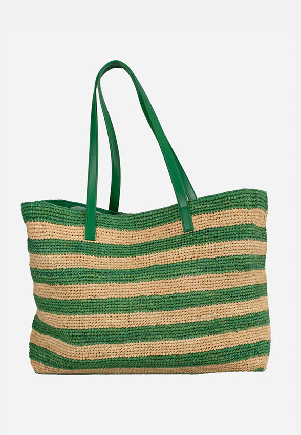 TORBA RAFFIA CITY STRIPES DAISY ZIELONA