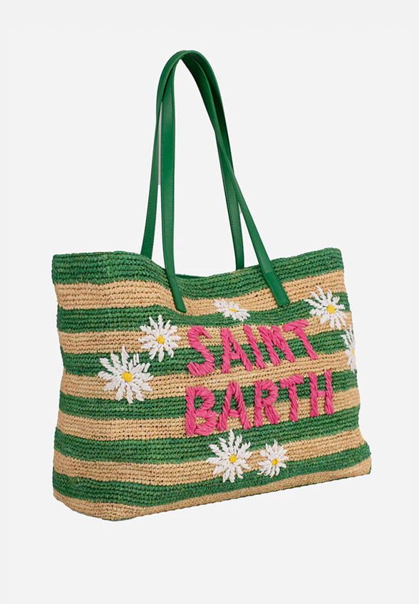 TORBA RAFFIA CITY STRIPES DAISY ZIELONA