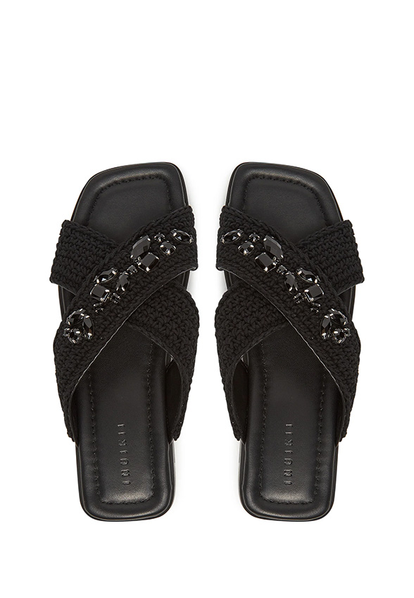 KLAPKI WOVEN STRAP STONES CZARNE