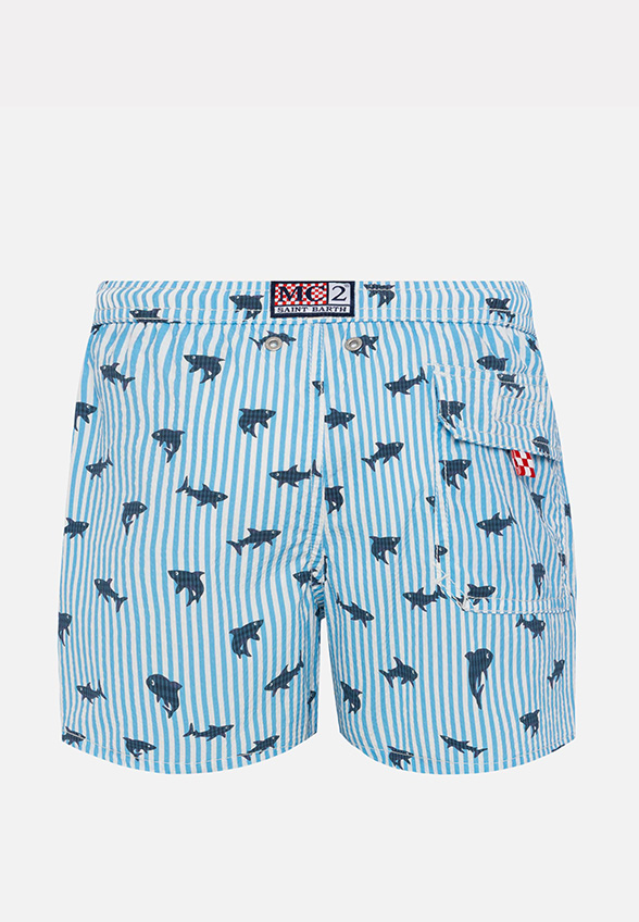SZORTY KĄPIELOWE PATMOS SEERSUCKER SHARK STRIPES NIEBIESKIE