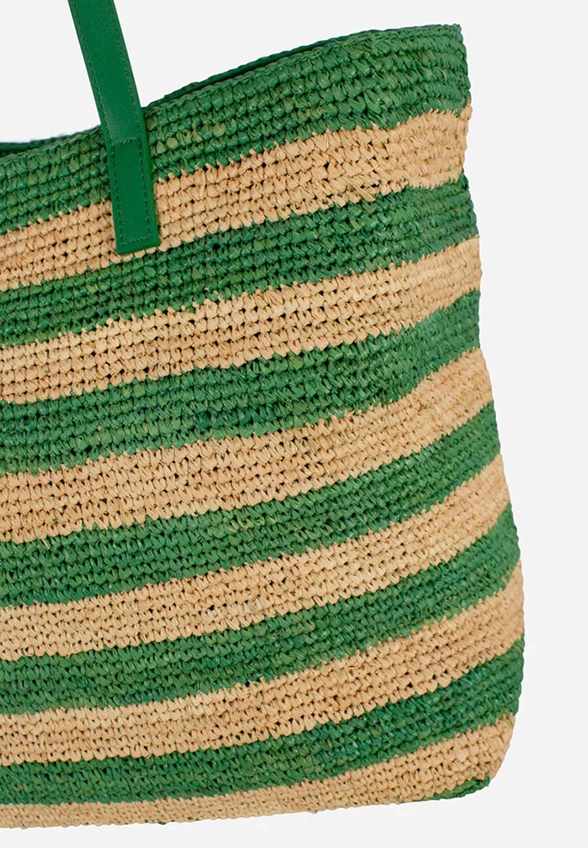 TORBA RAFFIA CITY STRIPES DAISY ZIELONA