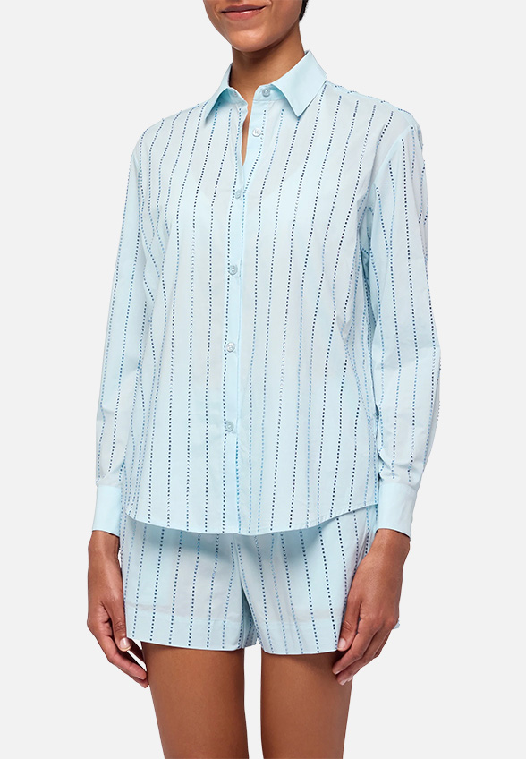 KOSZULA MEREDITH POPELINE STRASS STRIPES NIEBIESKA