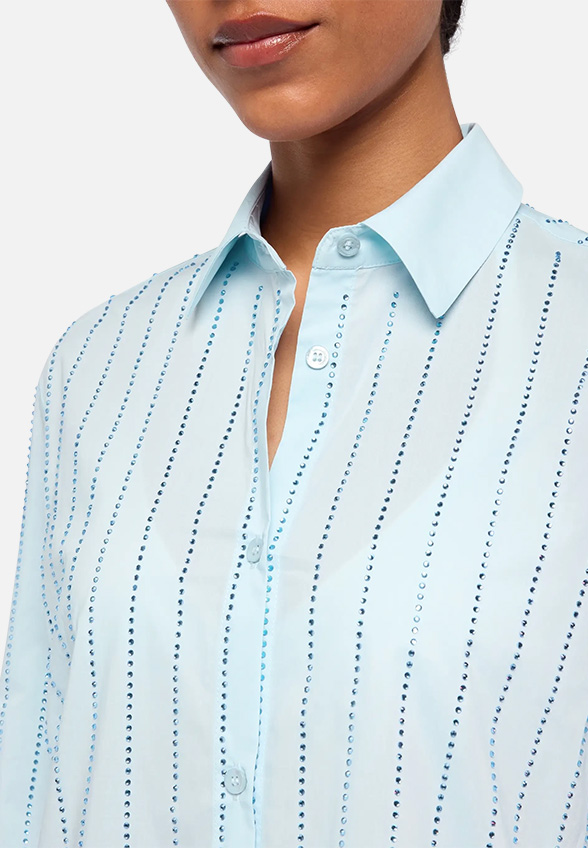 KOSZULA MEREDITH POPELINE STRASS STRIPES NIEBIESKA