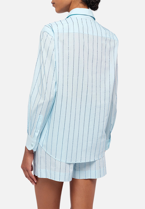 KOSZULA MEREDITH POPELINE STRASS STRIPES NIEBIESKA