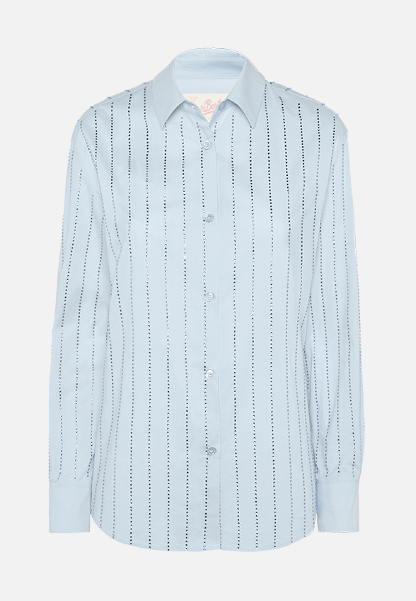 KOSZULA MEREDITH POPELINE STRASS STRIPES NIEBIESKA