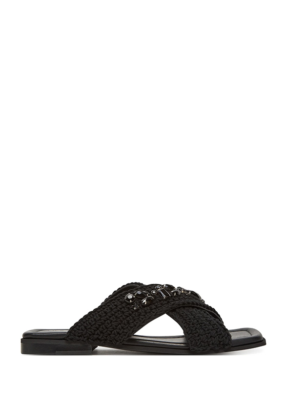 KLAPKI WOVEN STRAP STONES CZARNE