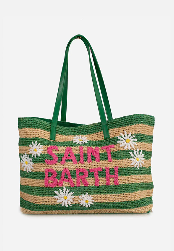 TORBA RAFFIA CITY STRIPES DAISY ZIELONA