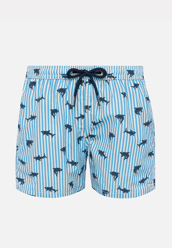 SZORTY KĄPIELOWE PATMOS SEERSUCKER SHARK STRIPES NIEBIESKIE