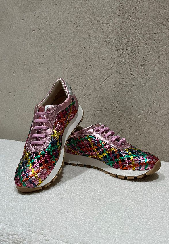 SNEAKERSY MANDY Z PLECIONEJ SKÓRY METALICZNY RÓŻ