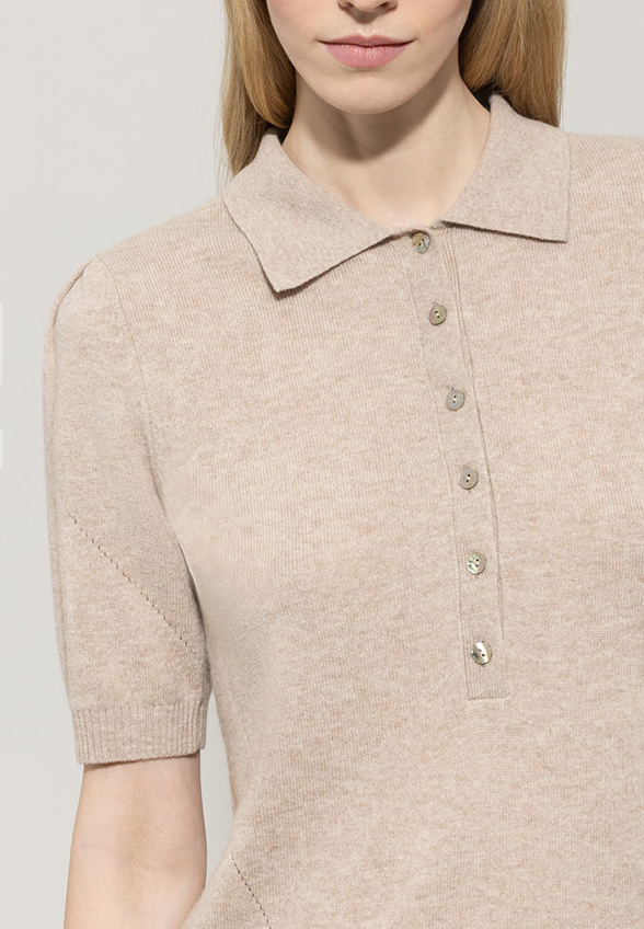 SWETER KASZMIROWY Z KOŁNIERZYKIEM POLO BEŻOWY
