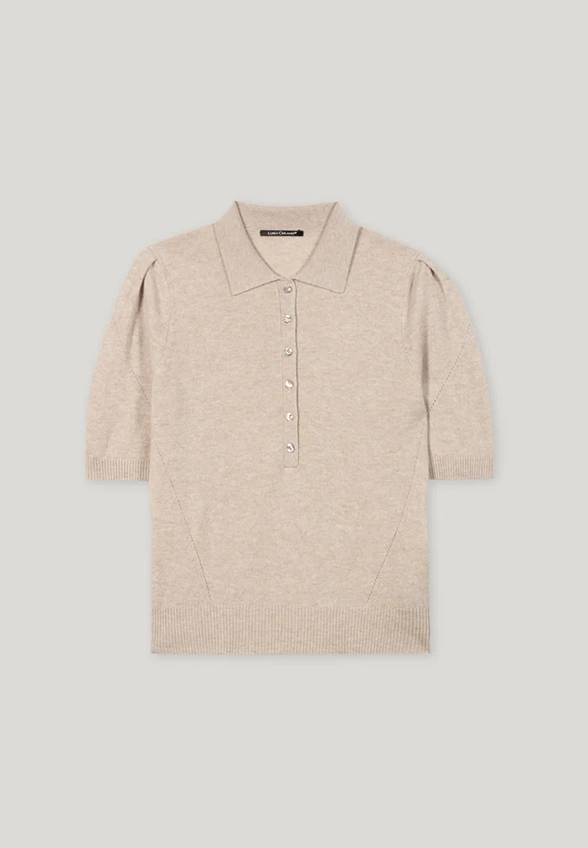 SWETER KASZMIROWY Z KOŁNIERZYKIEM POLO BEŻOWY
