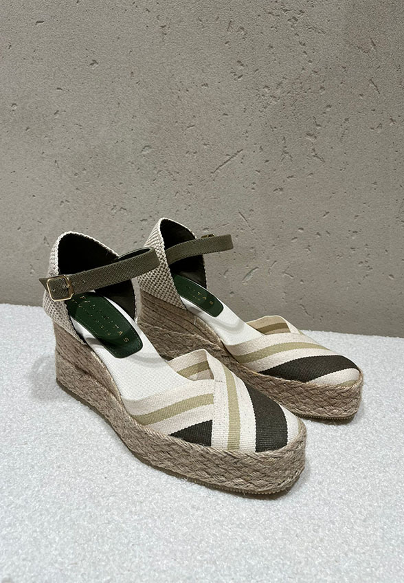 SANDAŁY SICILY CANVAS STRIPES KHAKI