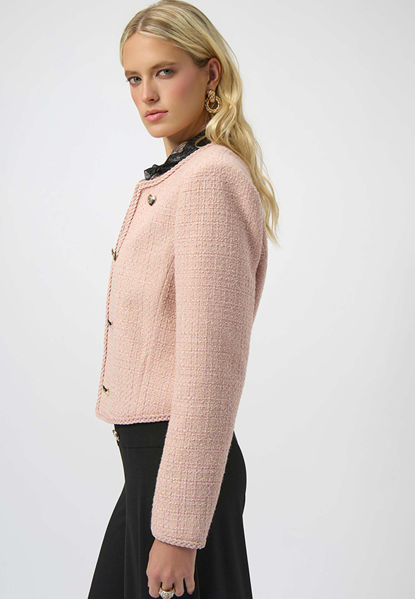BLEZER Z TKANINY BOUCLÉ PUDROWY RÓŻ